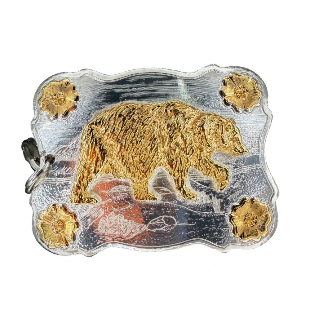 Montana Silversmiths Western Grizzly Bear Keychain Two Tone Silver Gold 97796F29